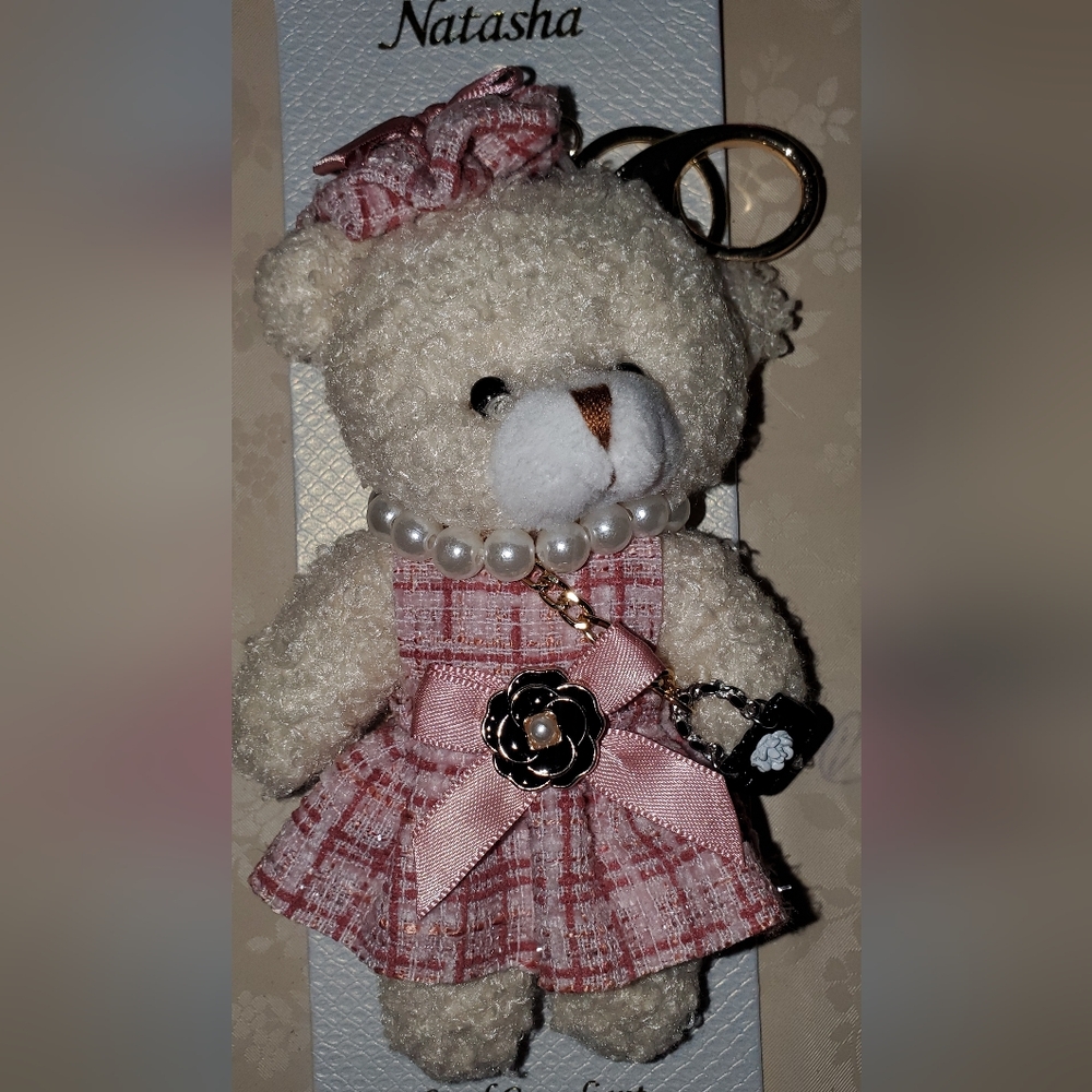 Natasha Couture Pink and Cream Teddy Bear Purse Charm - Picture 3 of 6